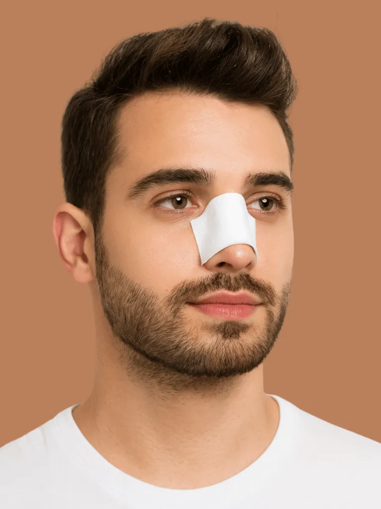 Postoperatorio rinoplastia hombre férula nasal