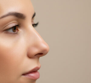 Perfil facial de una paciente antes de una rinoplastia ultrasónica para mejorar la forma de la nariz